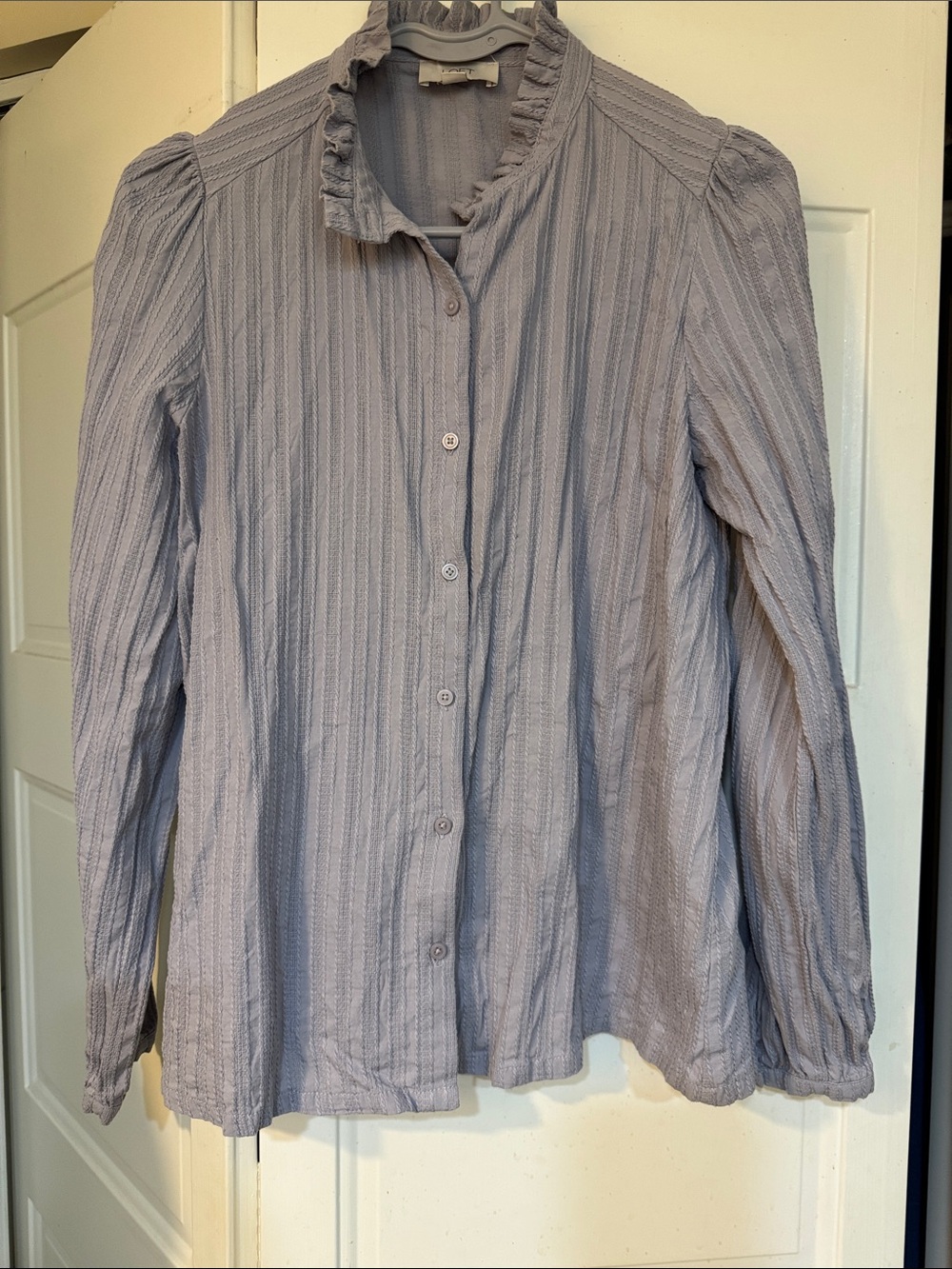LOFT Lavender Ruffle Collar Button-Down Blouse